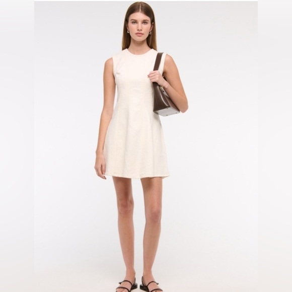 Abercrombie & Fitch Cream Sleeveless Denim Mini Dress with Corset Seaming Size S - Picture 5 of 11